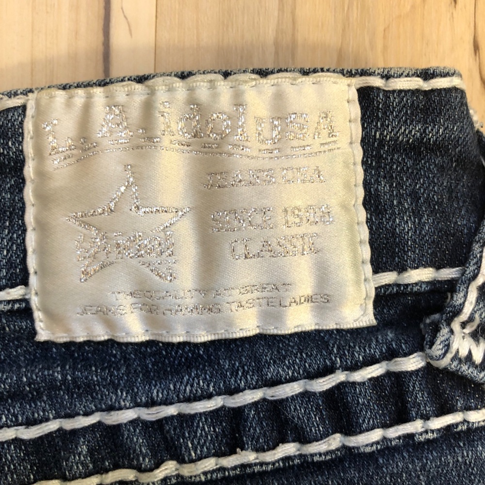 Vintage Y2K LA Idol Jeans 3 Low Rise Bootcut Rhinestone McBling Dark Wash 27 28" - Picture 15 of 16